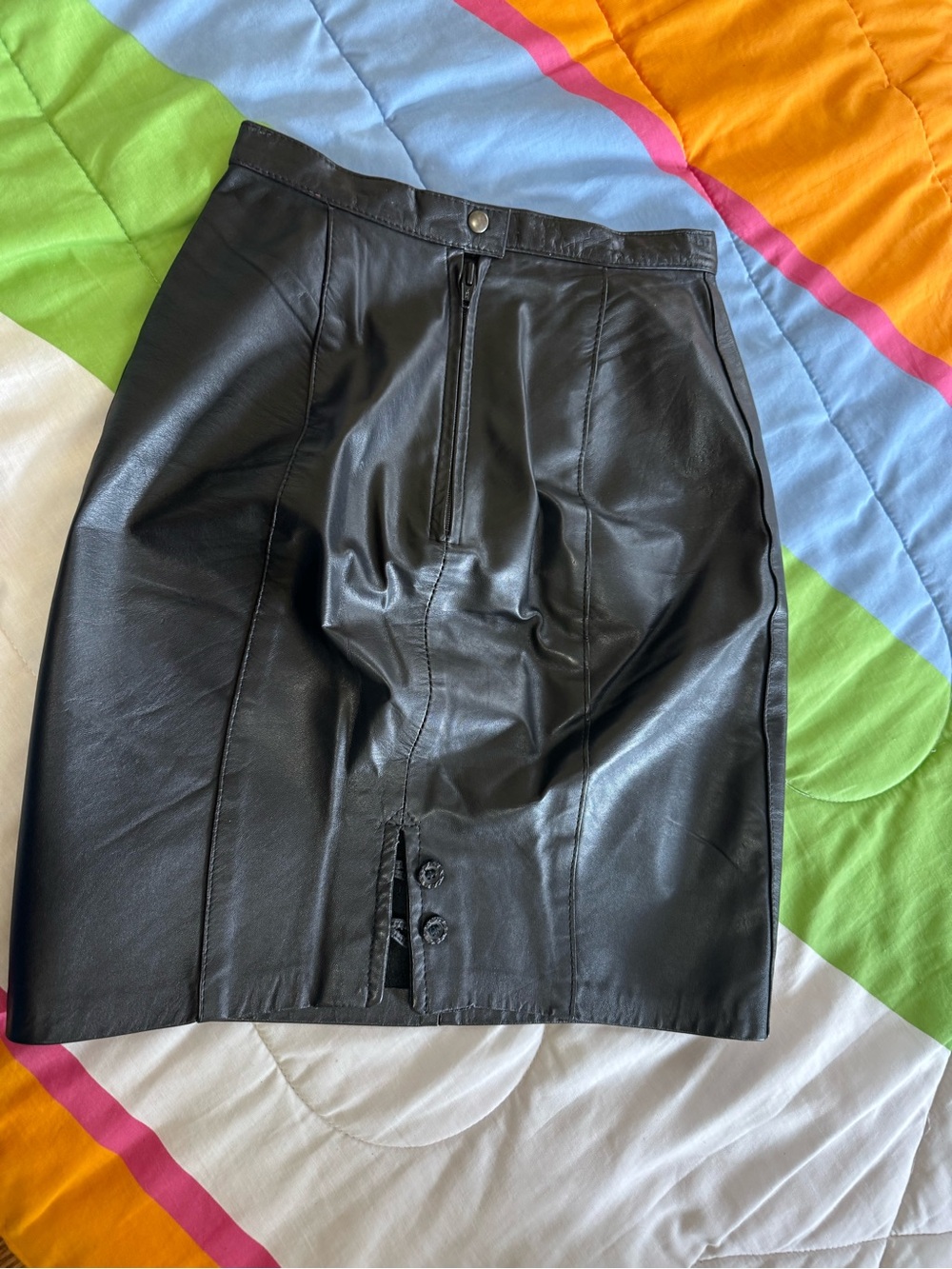 Black Leather Midi Pencil Skirt